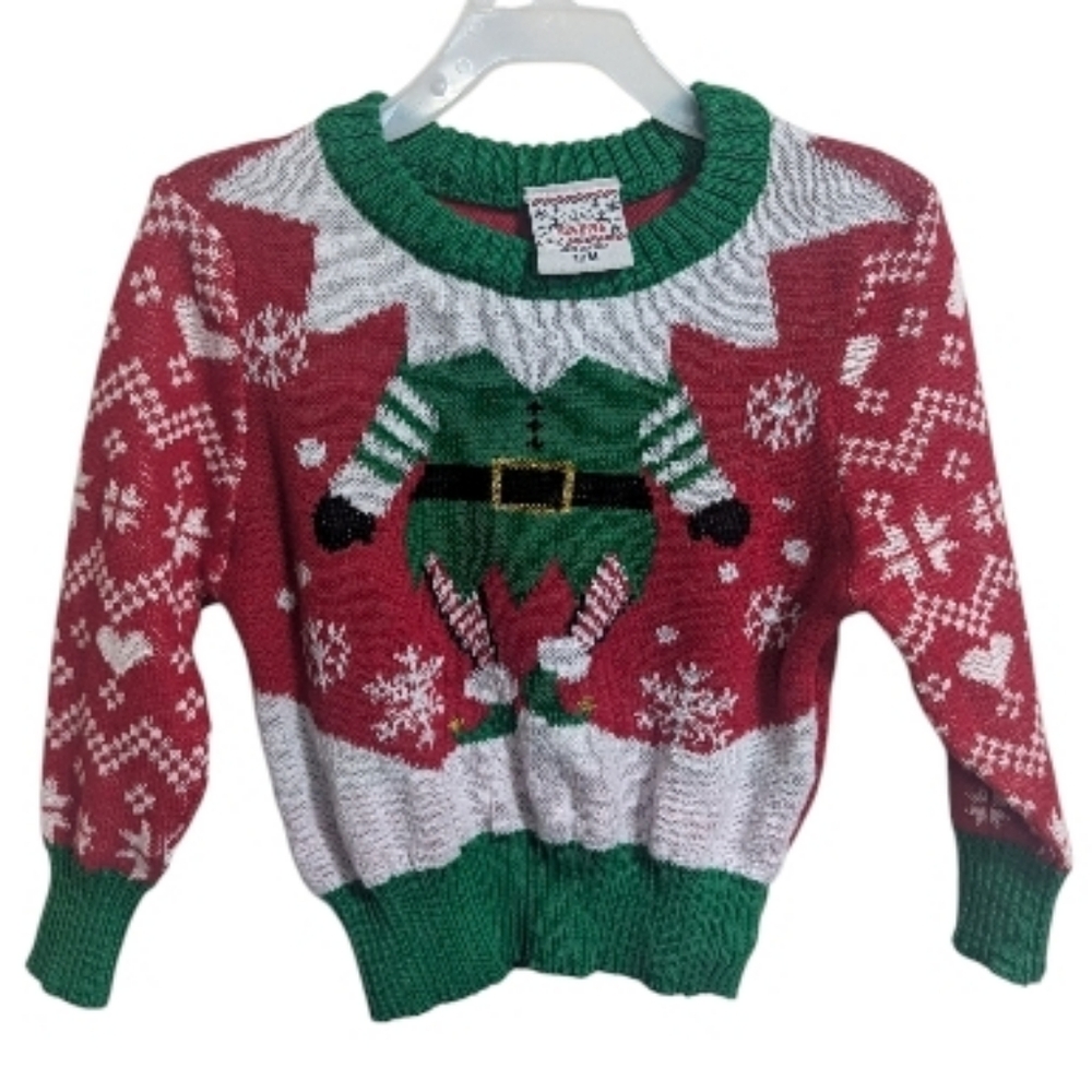 Baby Holiday Elf Sweater 12 Mnth Red Green Elf Unisex K-378
